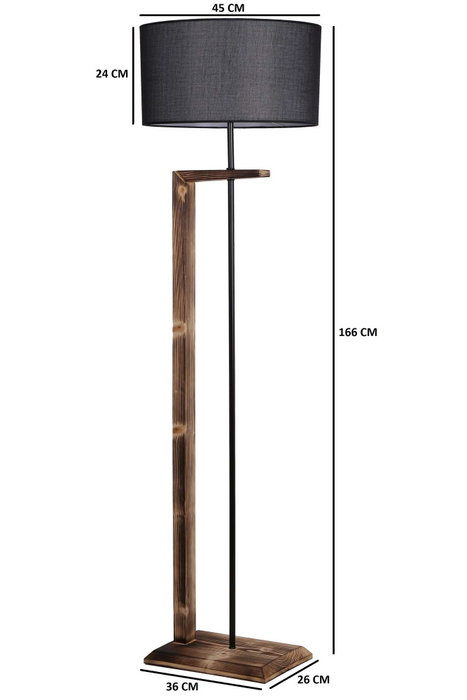 Opviq Lámpara de Pie de Metal y Madera con Pantalla de Tela Marrón y Negro